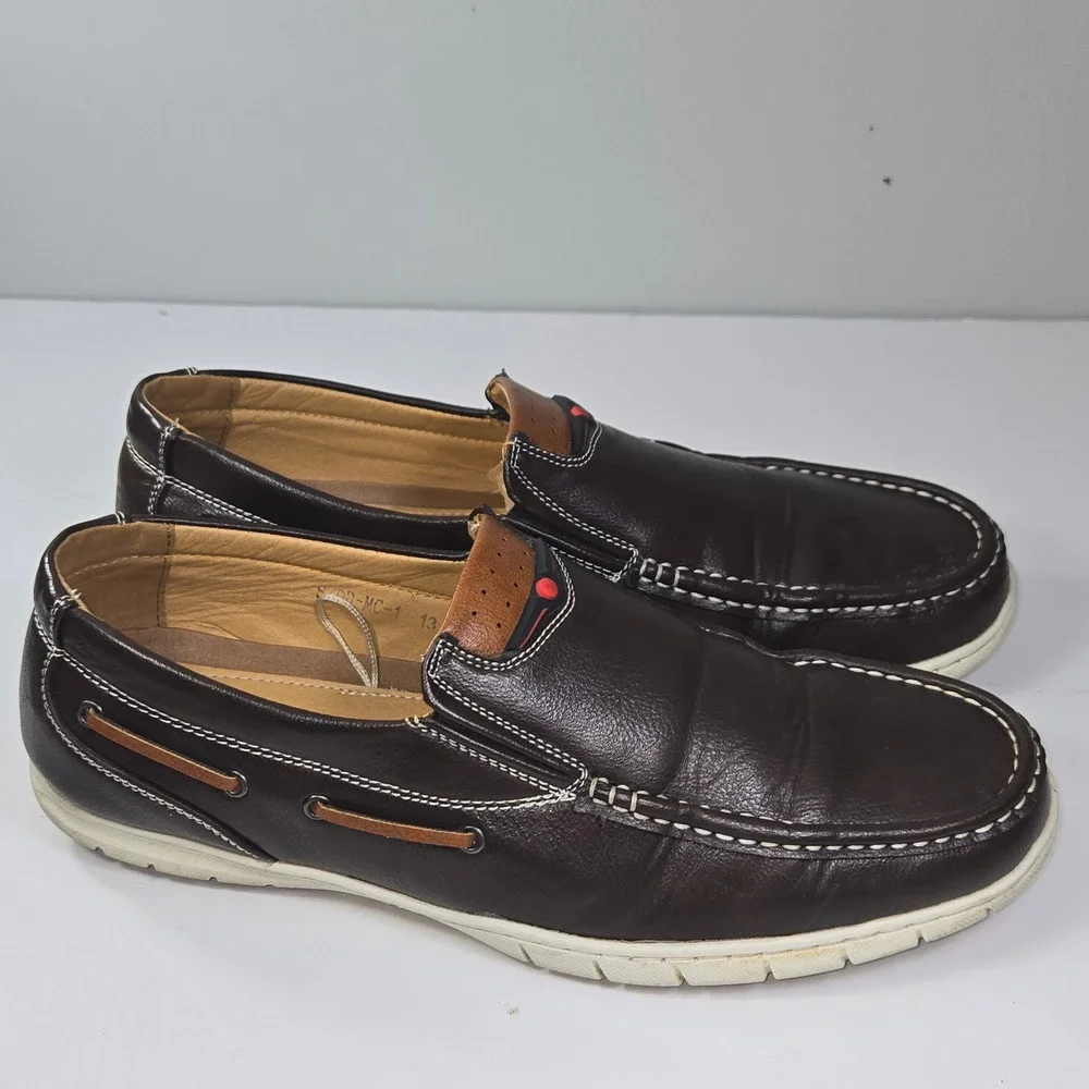 Franco Vanucci Mens Dark Brown Leather Slip‎ On Loafers Shoes Size 13